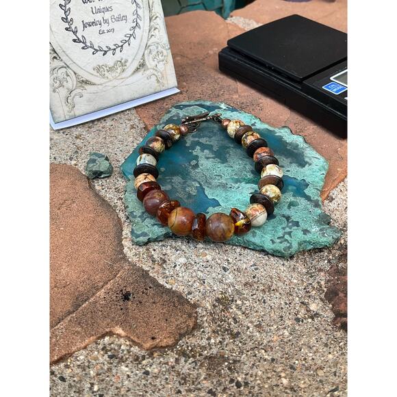 Hand Crafted Beaded Amber Bracelet - Picture 8 of 10